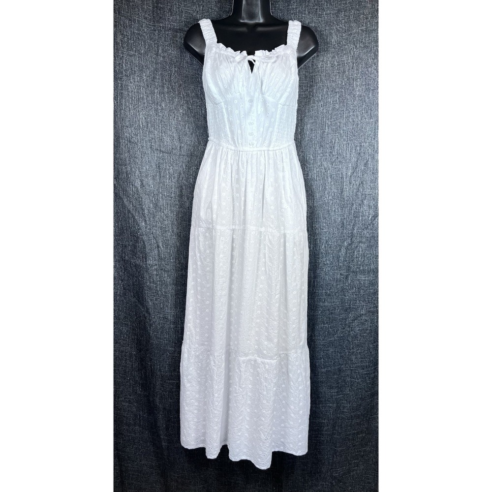NWT SIM & SAM Sz S Dress White Eyelet Midi Milkmaid Boho Cottagecore Peasant New